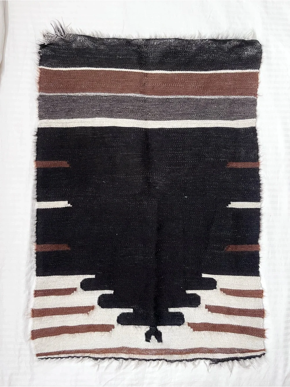 Midcentury Geometric Turkish Siirt Blanket | Goat Mohair, Brown | Small Accent